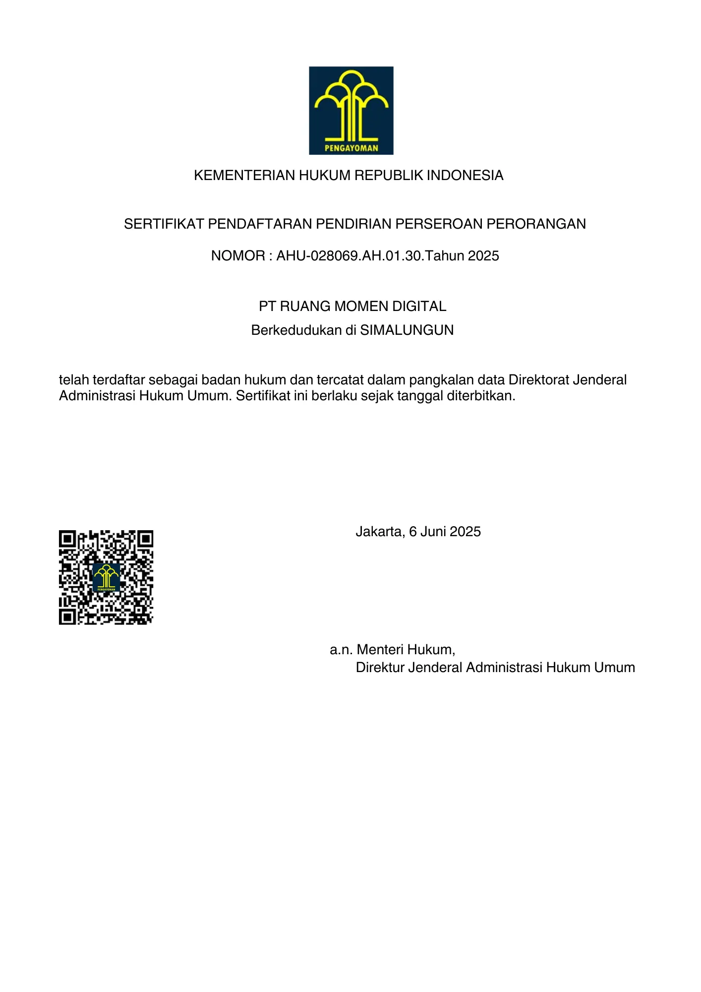 SK LEGALITAS PT RUANG MOMEN DIGITAL